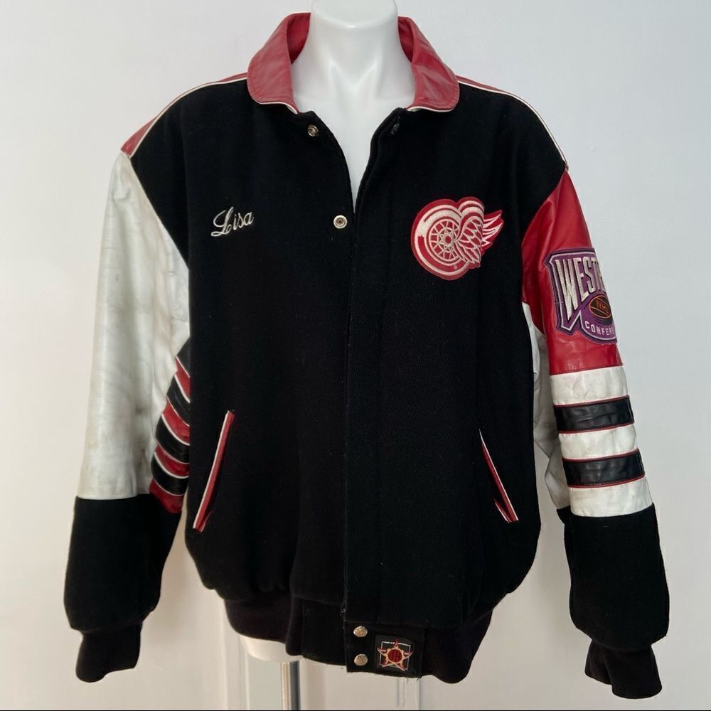Retro Leather Red Wings Varsity Jacket 1995 Signed